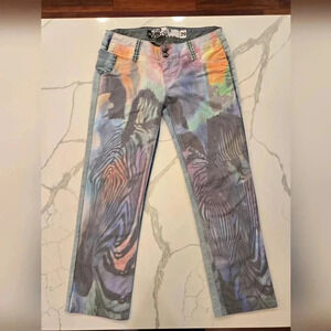 Waggon Paris Abstract Art Low Rise Stretch Straight Leg Jeans Blue Size 29